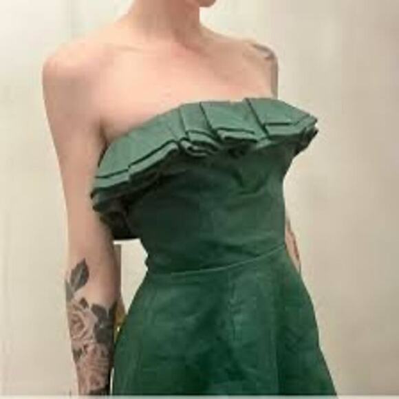 Reformation Kelly green ruffled 100% Linen dress womens 8 - Picture 4 of 7